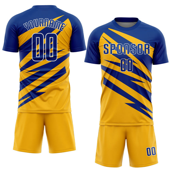Custom Royal Gold-White Abstract Line Sports Sublimation Soccer Uniform Jersey alternate