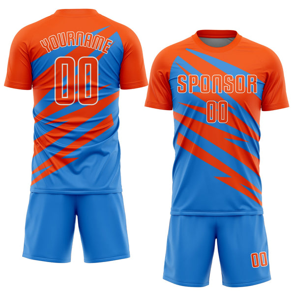Custom Orange Powder Blue-White Abstract Line Sports Sublimation Soccer Uniform Jersey alternate
