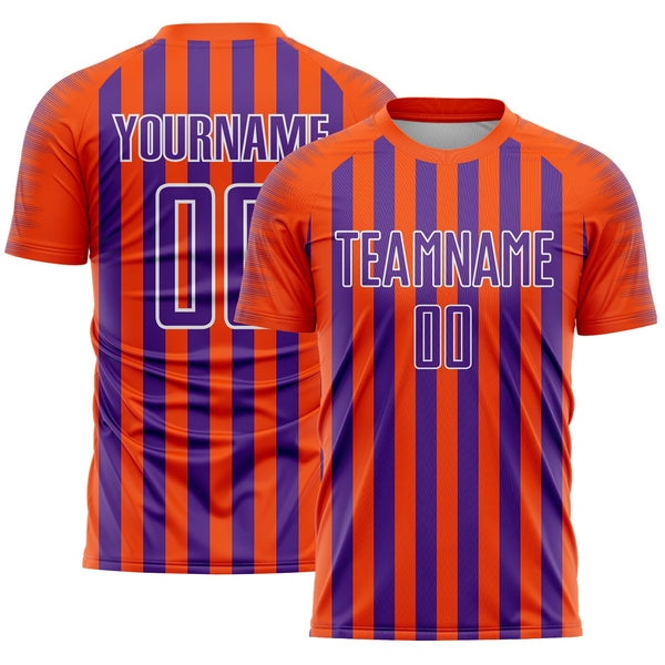 Custom Orange Purple-White Stripe Sports Sublimation Soccer Uniform Jersey