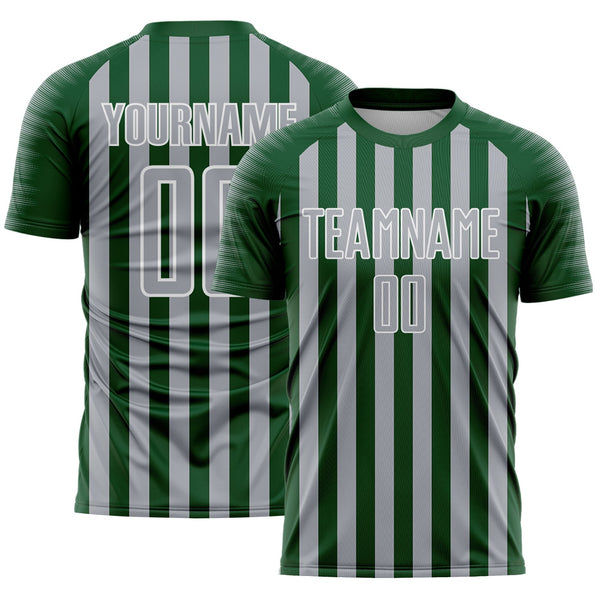 Custom Green Gray-White Stripe Sports Sublimation Soccer Uniform Jersey