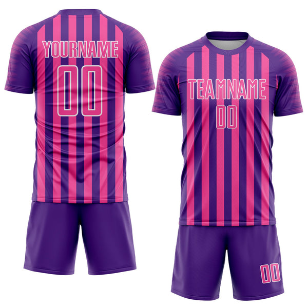 Custom Purple Pink-White Stripe Sports Sublimation Soccer Uniform Jersey alternate
