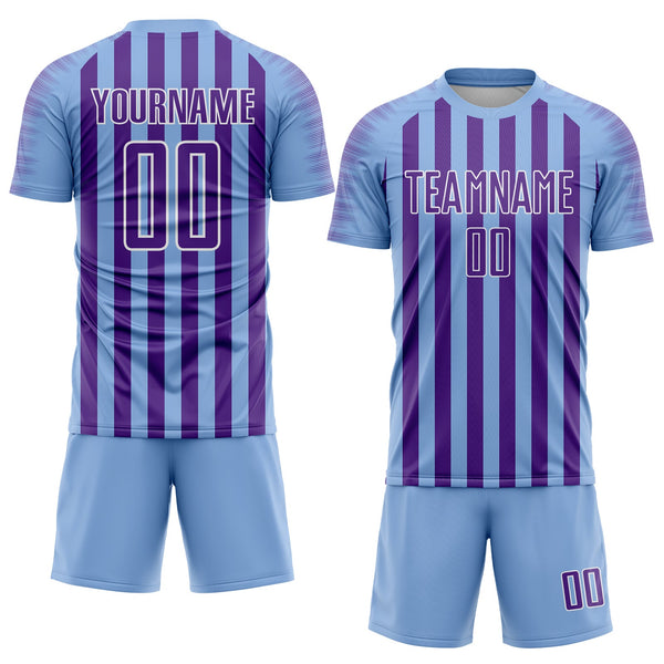 Custom Light Blue Purple-White Stripe Sports Sublimation Soccer Uniform Jersey alternate