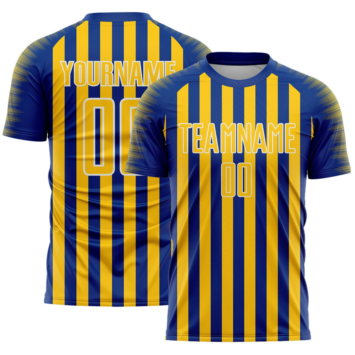 Custom Royal Yellow-White Stripe Sports Sublimation Soccer Uniform Jersey