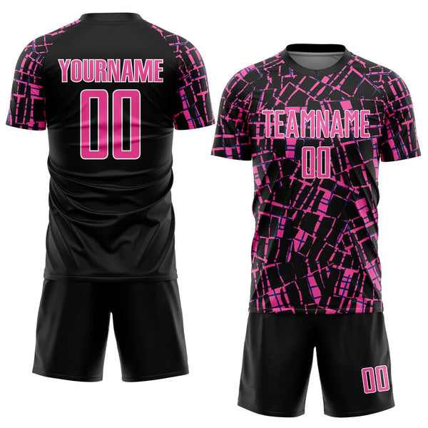 Custom Black Pink-White Abstract Line Sports Sublimation Soccer Uniform Jersey alternate