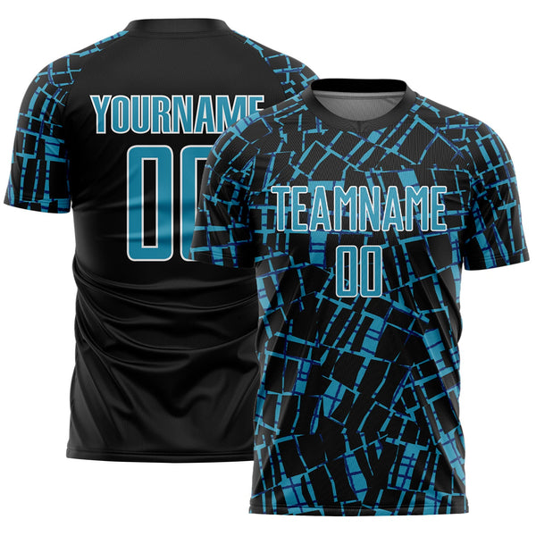 Custom Black Panther Blue-White Abstract Line Sports Sublimation Soccer Uniform Jersey