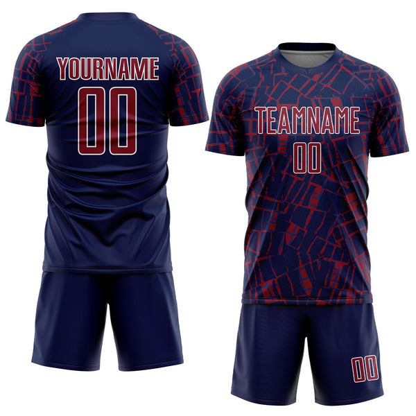 Custom Navy Crimson-White Abstract Line Sports Sublimation Soccer Uniform Jersey alternate