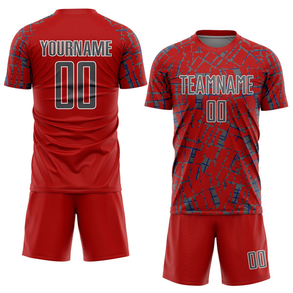 Custom Red Steel Gray-White Abstract Line Sports Sublimation Soccer Uniform Jersey alternate