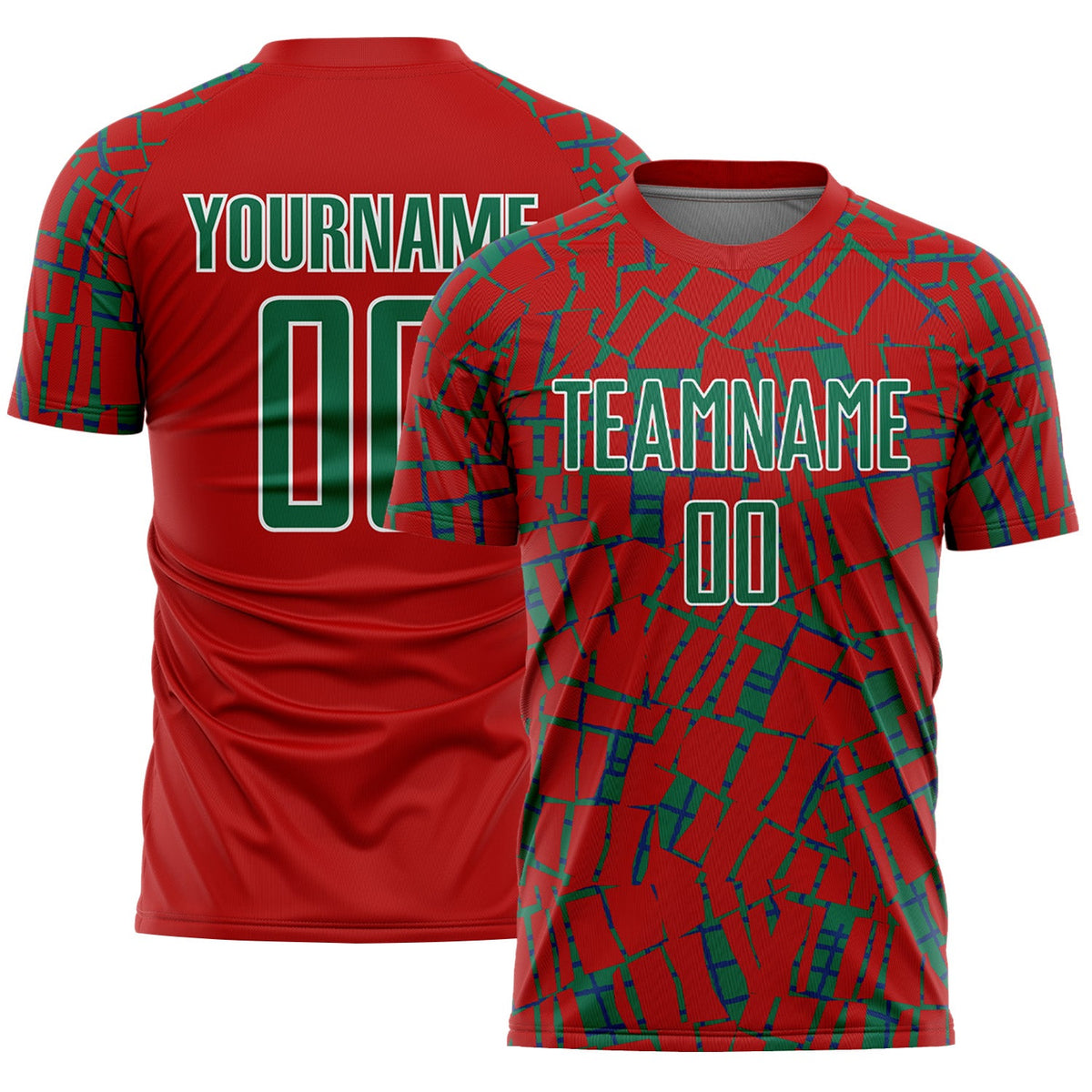 Custom Red Kelly Green-White Abstract Line Sports Sublimation Soccer Uniform Jersey