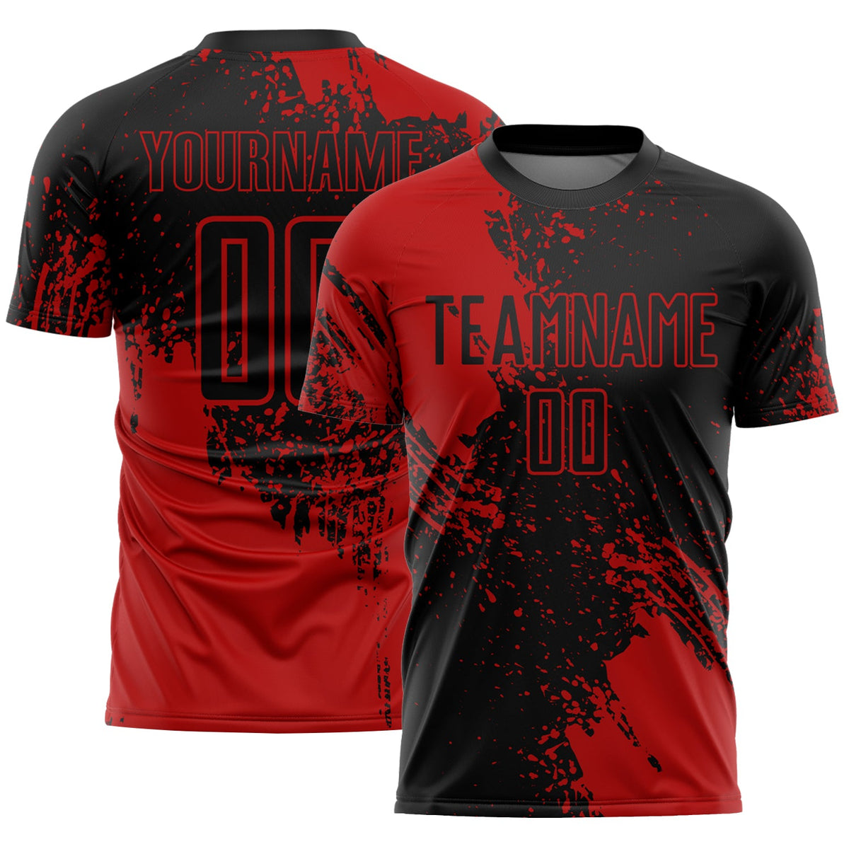 Custom Black Red Abstract Brush Stroke Sports Sublimation Soccer Uniform Jersey