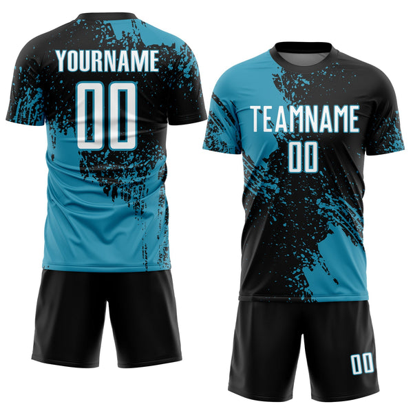 Custom Black White-Panther Blue Abstract Brush Stroke Sports Sublimation Soccer Uniform Jersey alternate