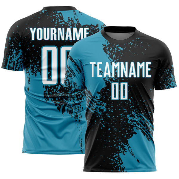 Custom Black White-Panther Blue Abstract Brush Stroke Sports Sublimation Soccer Uniform Jersey
