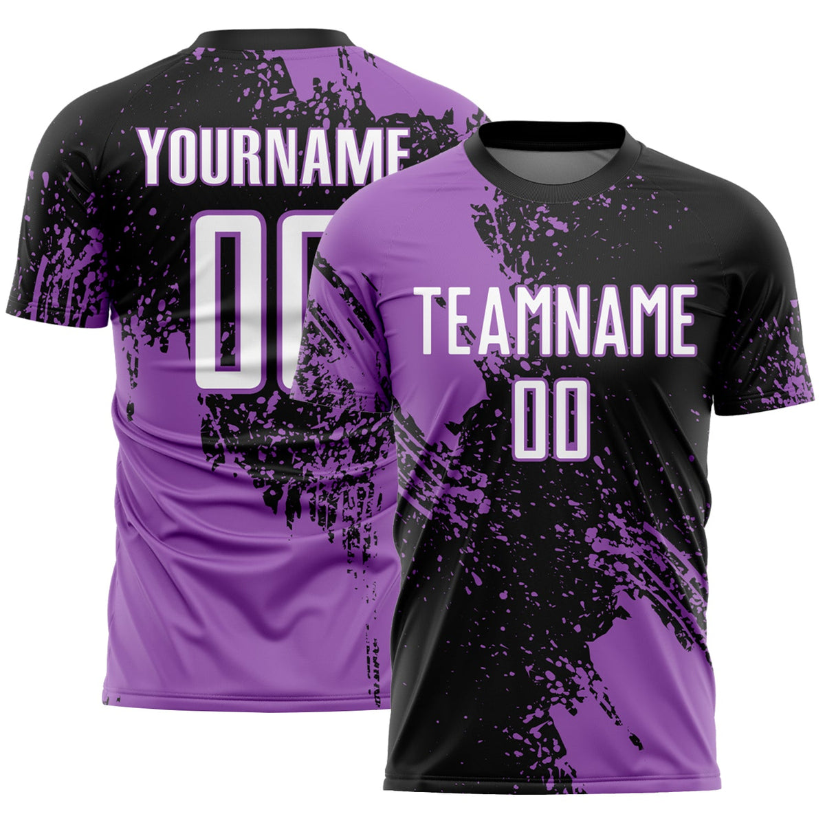 Custom Black White-Medium Purple Abstract Brush Stroke Sports Sublimation Soccer Uniform Jersey