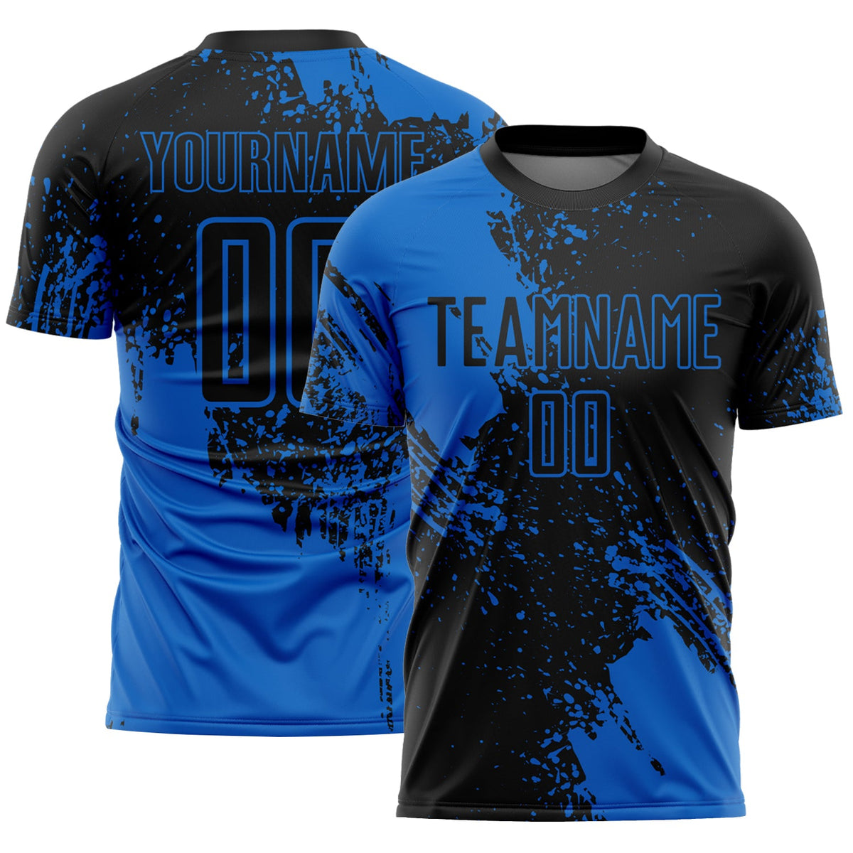 Custom Black Blue Abstract Brush Stroke Sports Sublimation Soccer Uniform Jersey