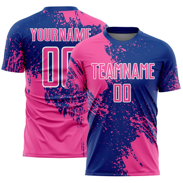 Custom Royal Pink-White Abstract Brush Stroke Sports Sublimation Soccer Uniform Jersey