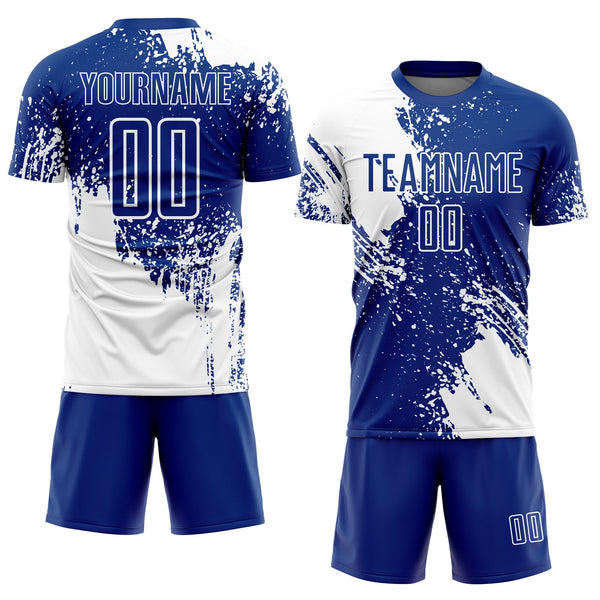 Custom Royal White Abstract Brush Stroke Sports Sublimation Soccer Uniform Jersey alternate