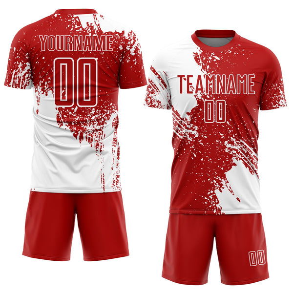Custom Red White Abstract Brush Stroke Sports Sublimation Soccer Uniform Jersey alternate