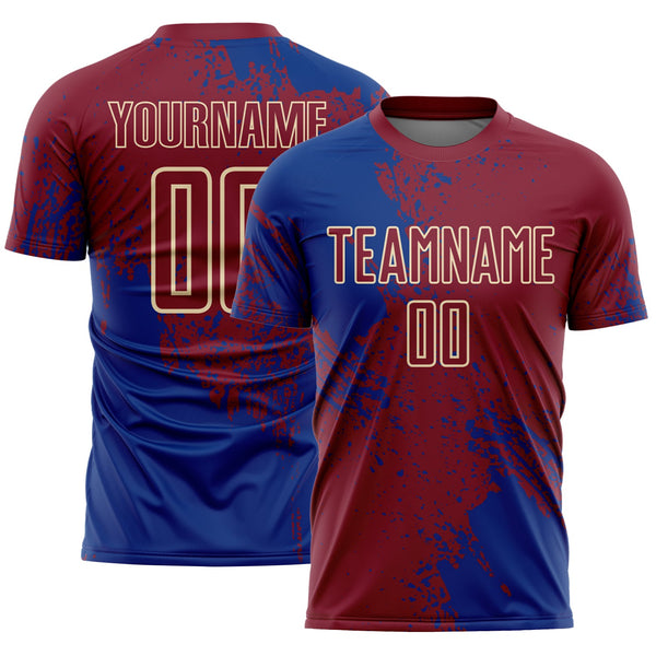Custom Crimson Royal-Cream Abstract Brush Stroke Sports Sublimation Soccer Uniform Jersey
