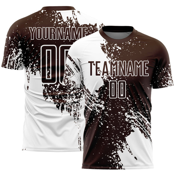 Custom Brown White Abstract Brush Stroke Sports Sublimation Soccer Uniform Jersey