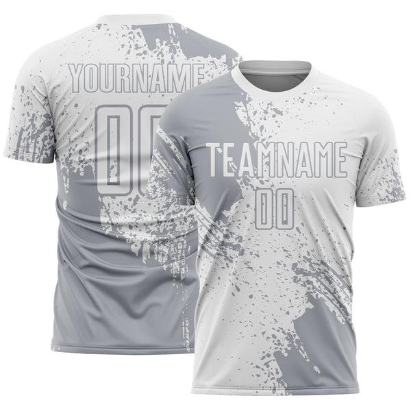 Custom White Gray Abstract Brush Stroke Sports Sublimation Soccer Uniform Jersey