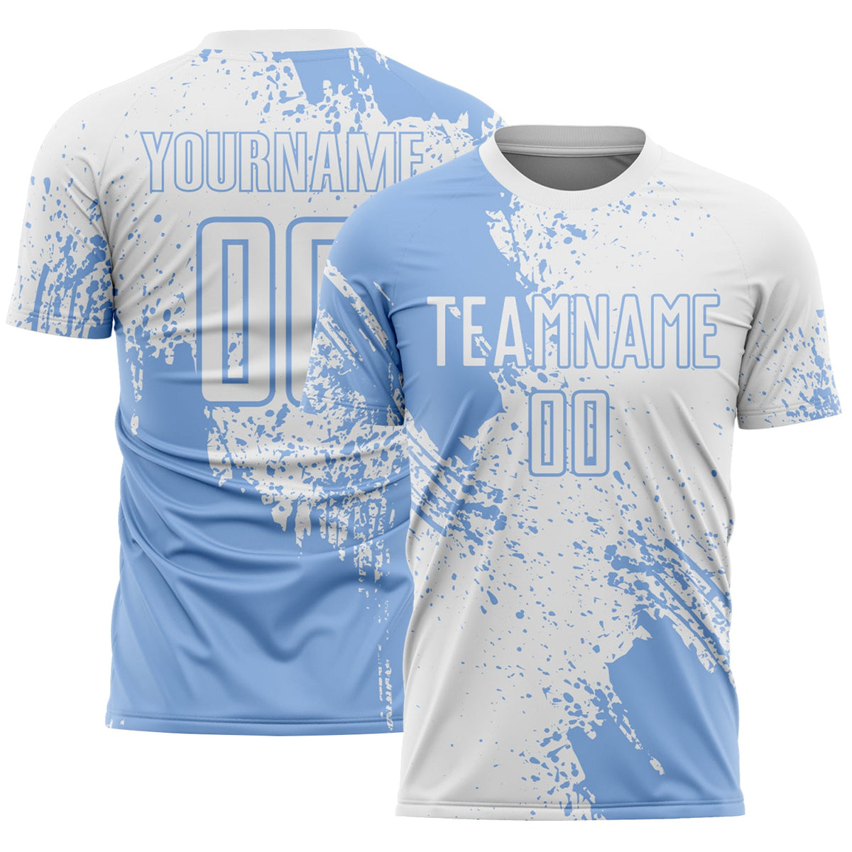 Custom White Light Blue Abstract Brush Stroke Sports Sublimation Soccer Uniform Jersey