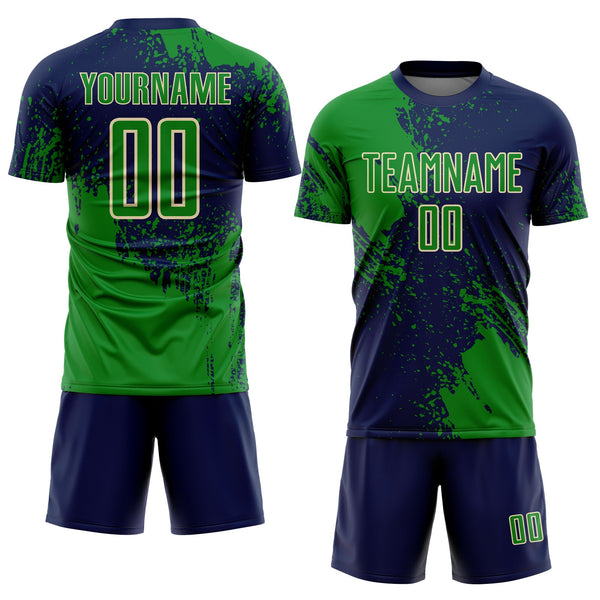 Custom Navy Grass Green-Cream Abstract Brush Stroke Sports Sublimation Soccer Uniform Jersey alternate