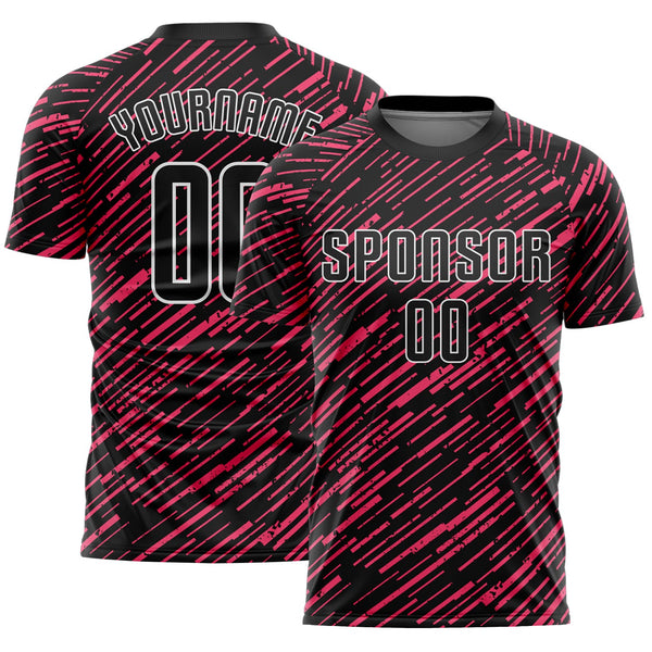 Custom Black Neon Pink-White Line Sports Sublimation Soccer Uniform Jersey