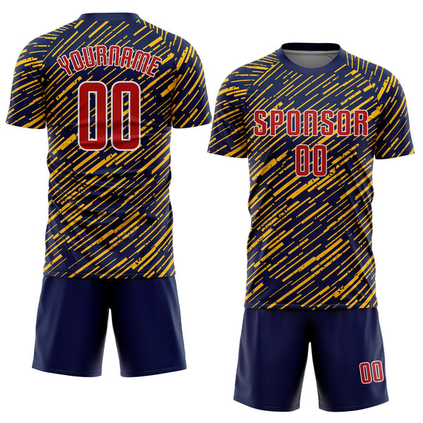 Custom Navy Red Gold-White Line Sports Sublimation Soccer Uniform Jersey alternate