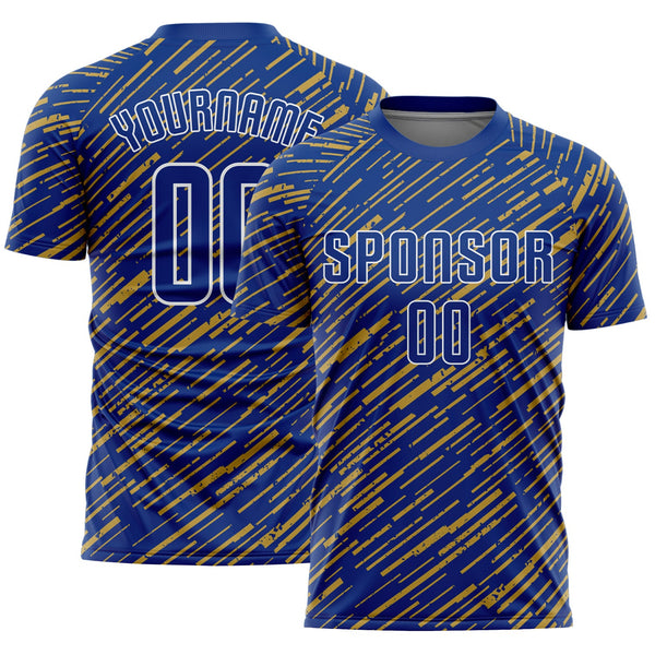 Custom Royal Old Gold-White Line Sports Sublimation Soccer Uniform Jersey