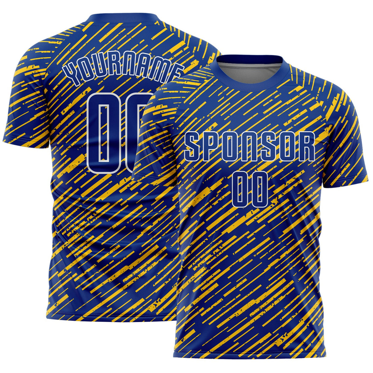 Custom Royal Yellow-White Line Sports Sublimation Soccer Uniform Jersey