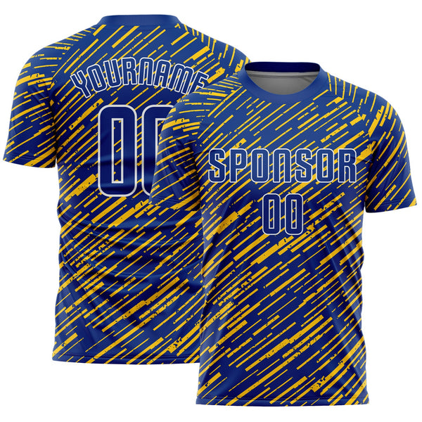 Custom Royal Yellow-White Line Sports Sublimation Soccer Uniform Jersey