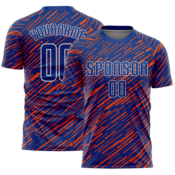 Custom Royal Orange-White Line Sports Sublimation Soccer Uniform Jersey