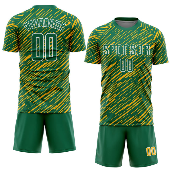 Custom Kelly Green Gold-White Line Sports Sublimation Soccer Uniform Jersey alternate