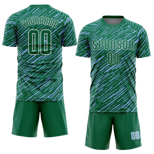 Custom Kelly Green Light Blue-White Line Sports Sublimation Soccer Uniform Jersey alternate