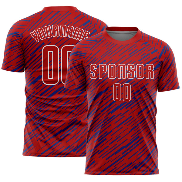 Custom Red Royal-White Line Sports Sublimation Soccer Uniform Jersey