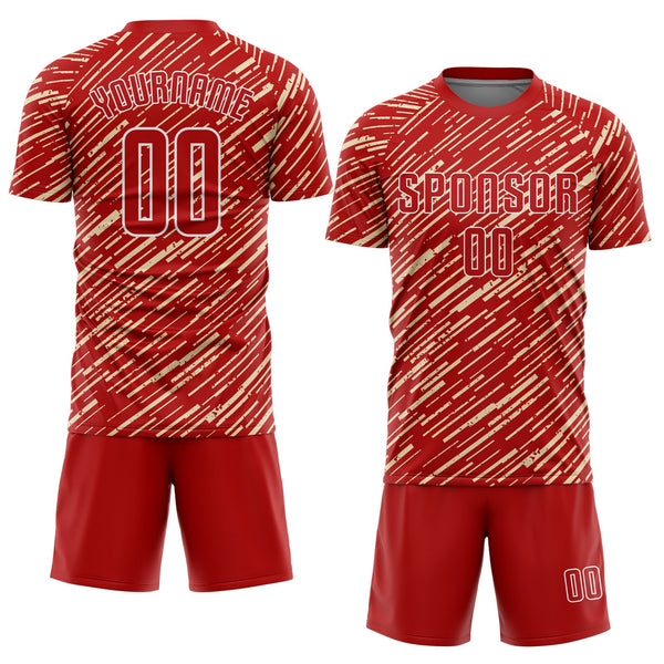 Custom Red Cream-White Line Sports Sublimation Soccer Uniform Jersey alternate
