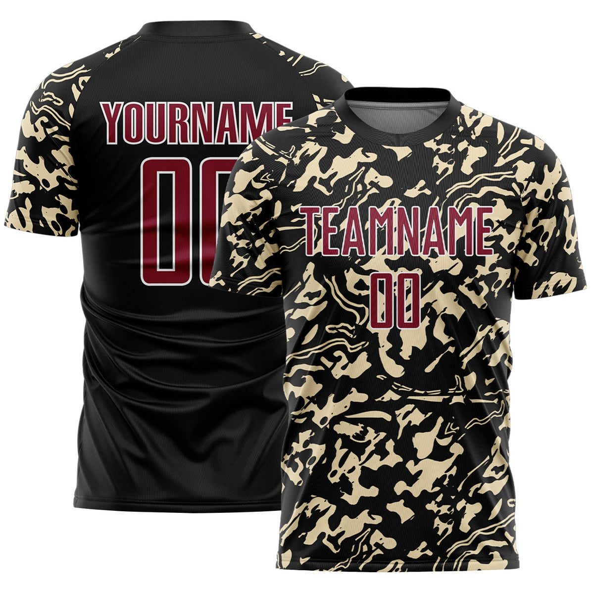 Custom Black Crimson Cream-White Liquid Fluid Pattern Sports Sublimation Soccer Uniform Jersey