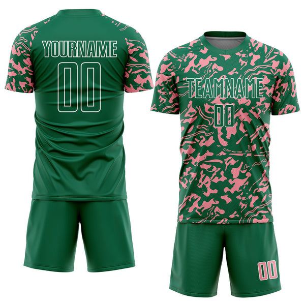 Custom Kelly Green Medium Pink-White Liquid Fluid Pattern Sports Sublimation Soccer Uniform Jersey alternate