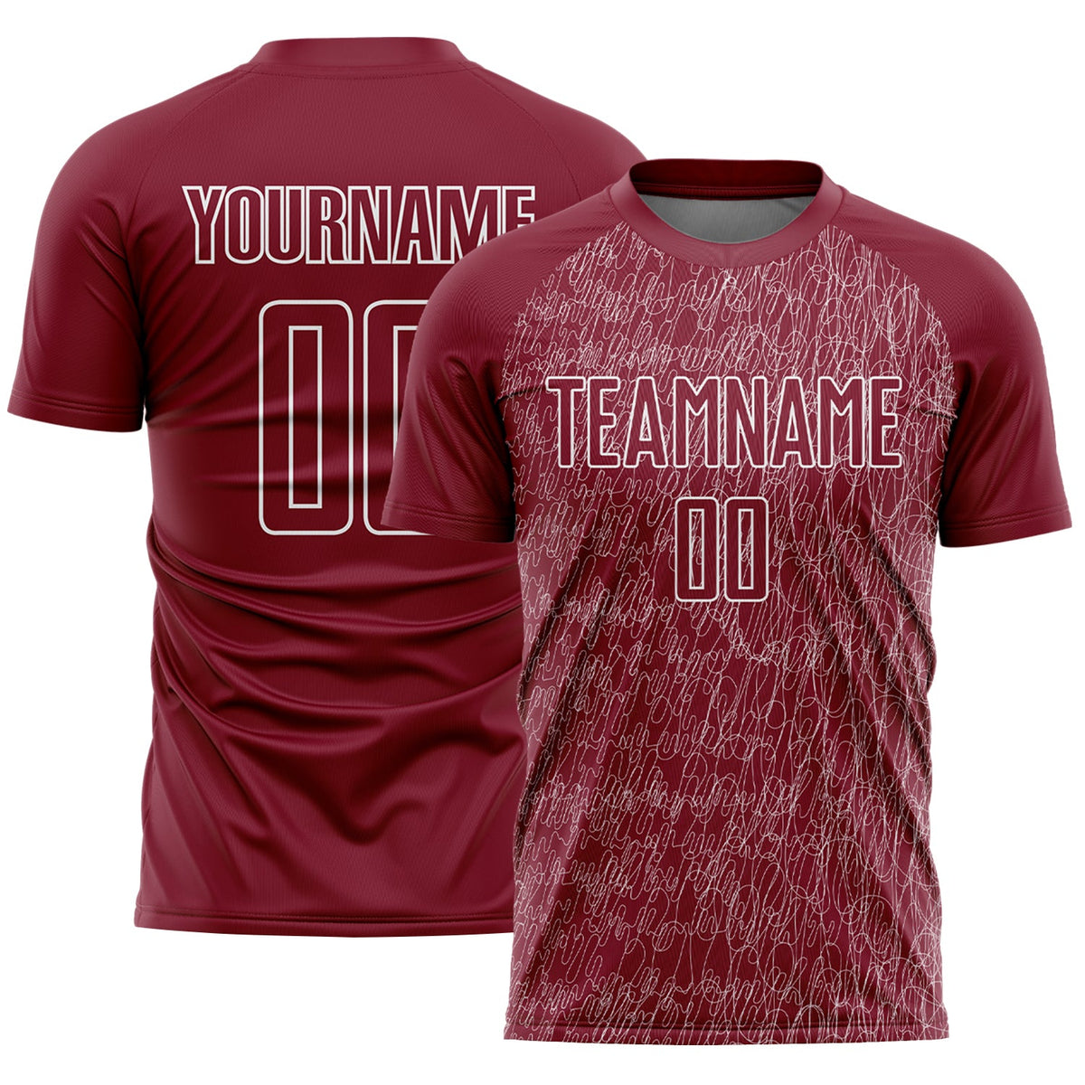 Custom Crimson White Abstract Scribble Curve Line Pattern Sports Sublimation Soccer Uniform Jersey