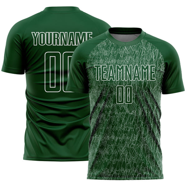 Custom Green White Abstract Scribble Curve Line Pattern Sports Sublimation Soccer Uniform Jersey