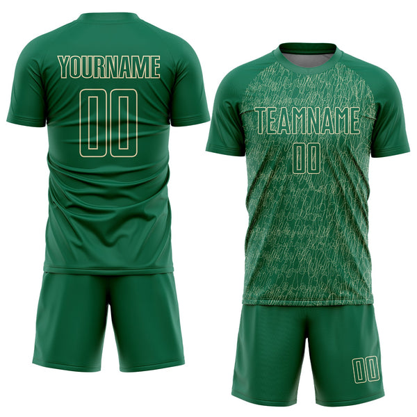 Custom Kelly Green Cream Abstract Scribble Curve Line Pattern Sports Sublimation Soccer Uniform Jersey alternate