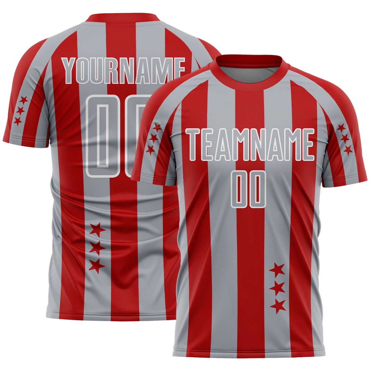 Custom Red Gray-White Stars And Stripes Sports Sublimation Soccer Uniform Jersey