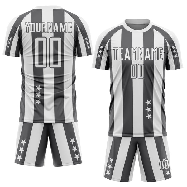 Custom White Steel Gray Stars And Stripes Sports Sublimation Soccer Uniform Jersey alternate