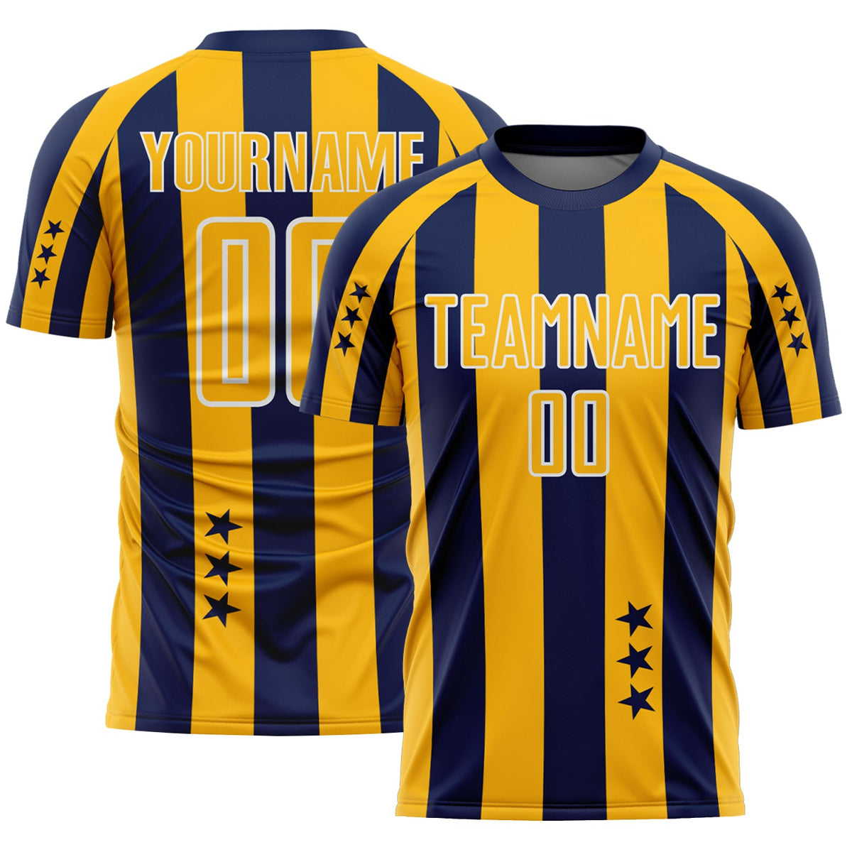 Custom Navy Gold-White Stars And Stripes Sports Sublimation Soccer Uniform Jersey