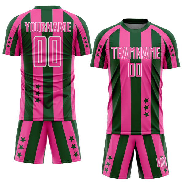Custom Green Pink-White Stars And Stripes Sports Sublimation Soccer Uniform Jersey alternate