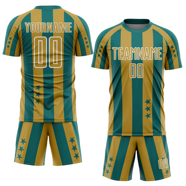 Custom Teal Old Gold-White Stars And Stripes Sports Sublimation Soccer Uniform Jersey alternate
