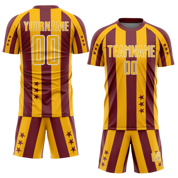 Custom Burgundy Gold-White Stars And Stripes Sports Sublimation Soccer Uniform Jersey alternate