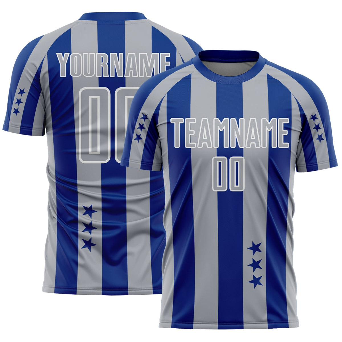Custom Royal Gray-White Stars And Stripes Sports Sublimation Soccer Uniform Jersey
