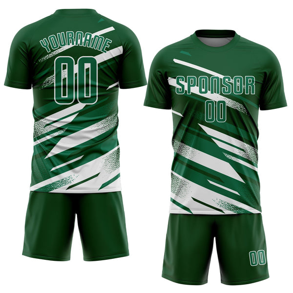 Custom Green Kelly Green-White Grunge Stripe And Grainy Sports Sublimation Soccer Uniform Jersey alternate