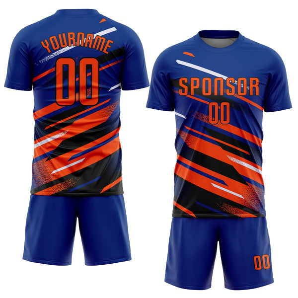 Custom Royal Orange Black-White Grunge Stripe And Grainy Sports Sublimation Soccer Uniform Jersey alternate