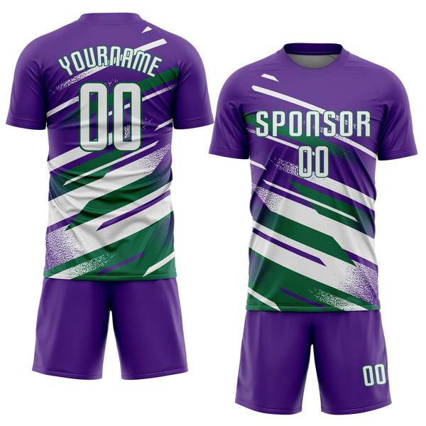 Custom Purple White-Kelly Green Grunge Stripe And Grainy Sports Sublimation Soccer Uniform Jersey alternate